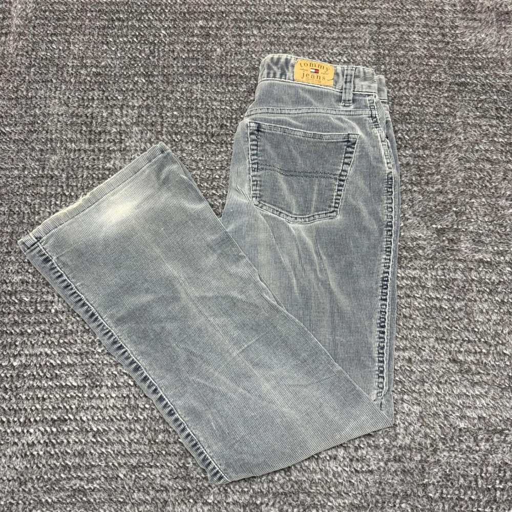 Tommy Jeans Womens Corduroy Pants Size 7 Gray Flare Leg Y2K Vintage